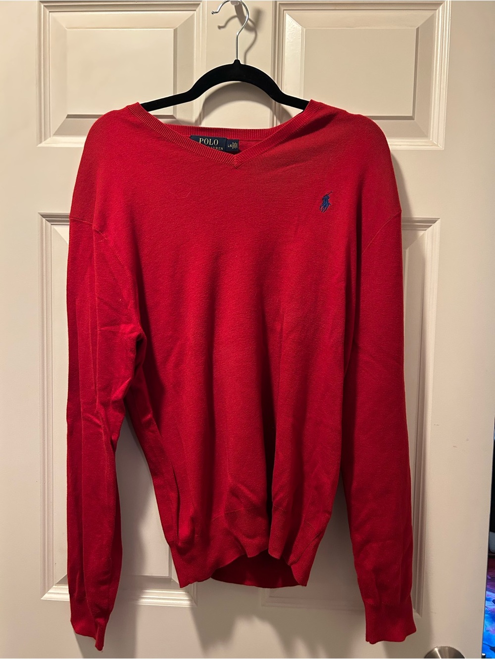 Polo by Ralph Lauren Bright Red V-Neck Sweater with Navy Pony